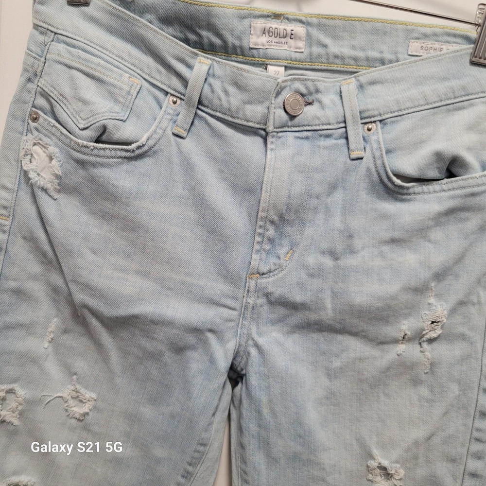AGOLDE Sophie Crop Distressed Skinny Jeans Light Wash Blue Size 27